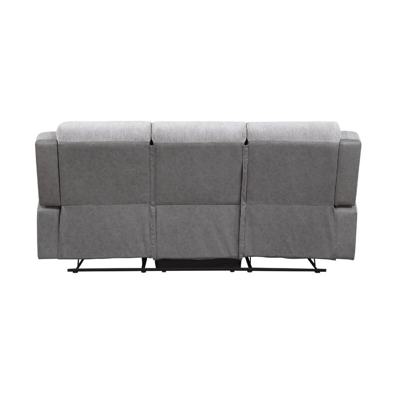 Feo Manual Reclining Sofa w Console, White Gray Microfiber 86 Inch