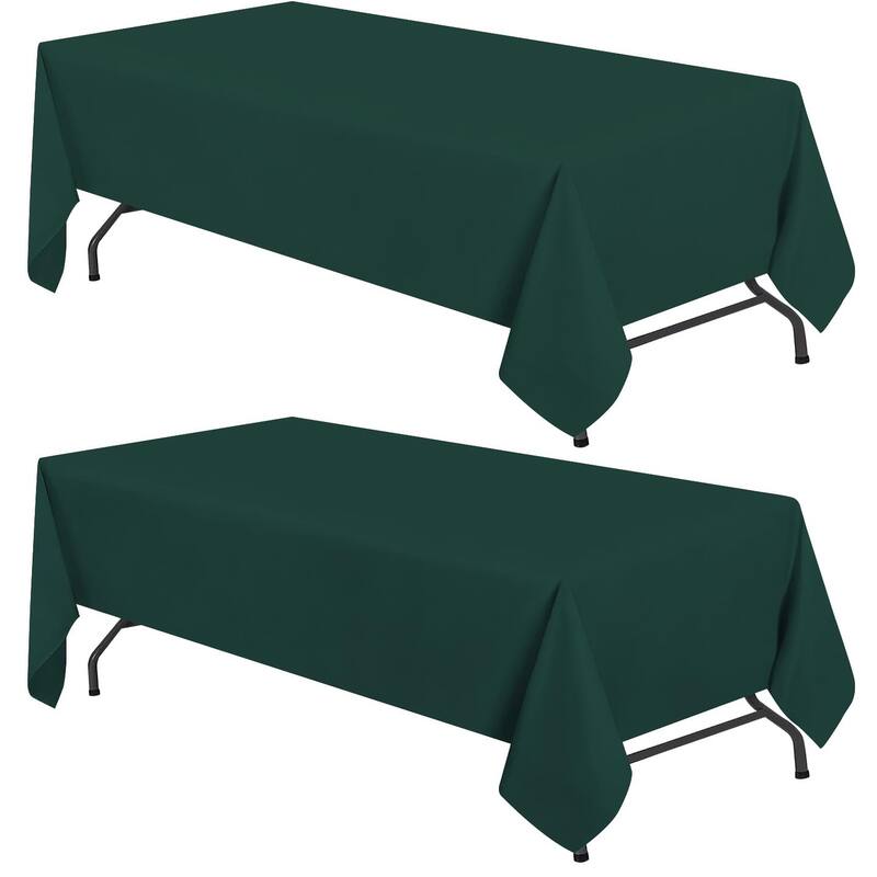 White Classic Table Cloths for 6 Foot Folding Tables 2 Pack, Tablecloths Rectangular, Washable Poly Fabric Cloth - 60x102 inch - Hunter Green