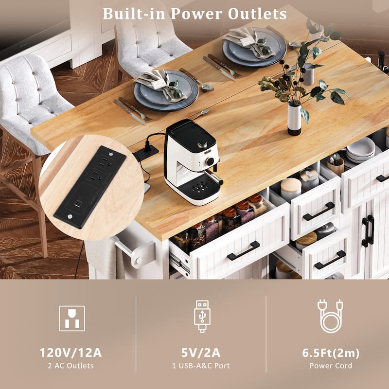 Large Kitchen Island with Drop Leaf Rolling Kitchen Cart with Drawers
