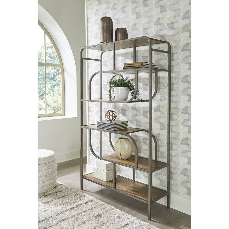 Signature Design by Ashley Jaddon Brown/Antique Silver Bookcase - 42.06" W x 14" D x 70.19" H