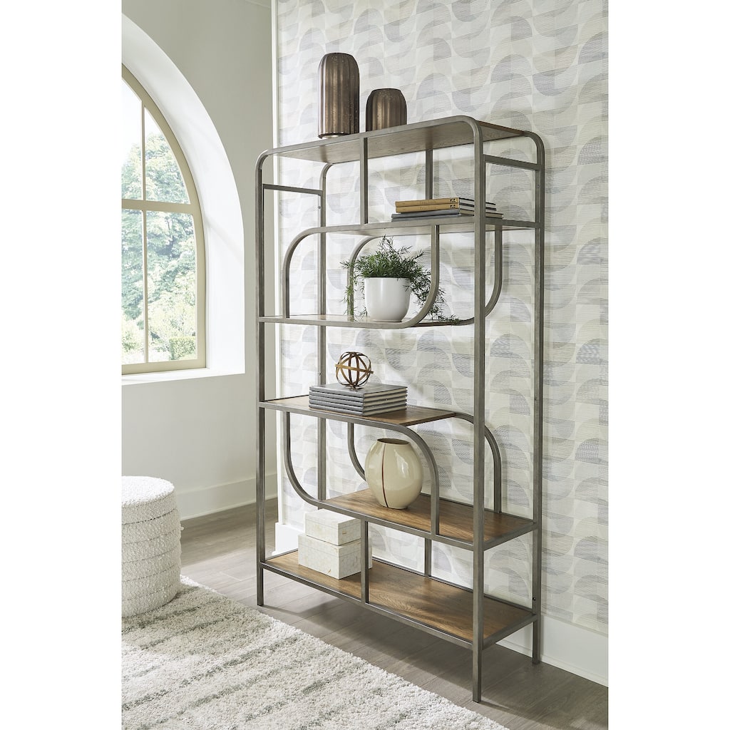 Signature Design by Ashley Jaddon Brown/Antique Silver Bookcase - 42.06" W x 14" D x 70.19" H