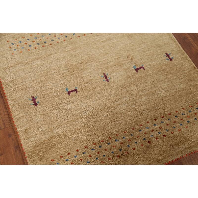 Tribal Gabbeh Indian Accent Rug Hand-Knotted Wool Carpet - 3'0"x 5'2"