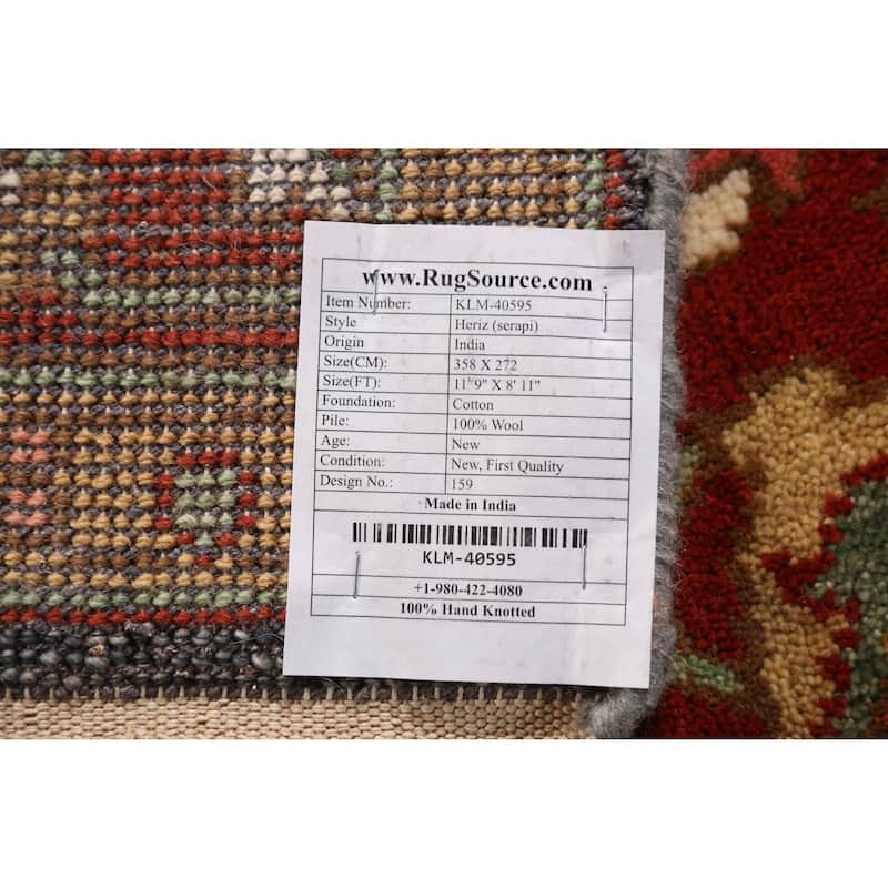 Heriz Serapi Indian Area Rug Handmade Orange Wool Carpet - 8'11" x 11'9"