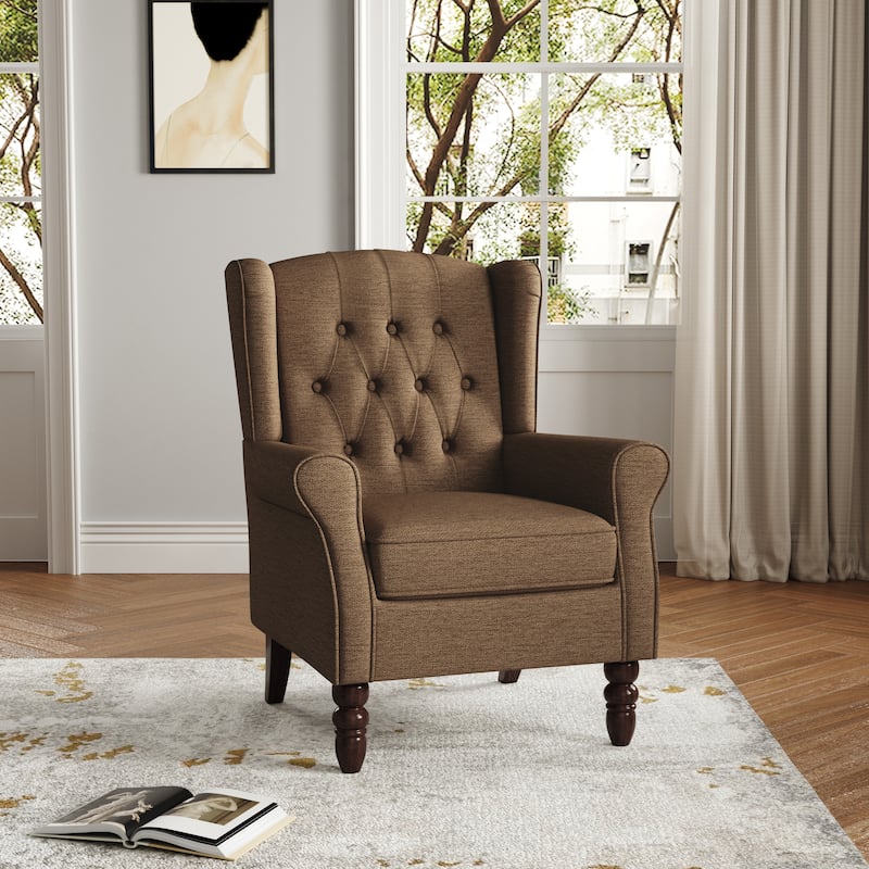 Button Tufted Wingback Accent Chair Upholstered Armchair
