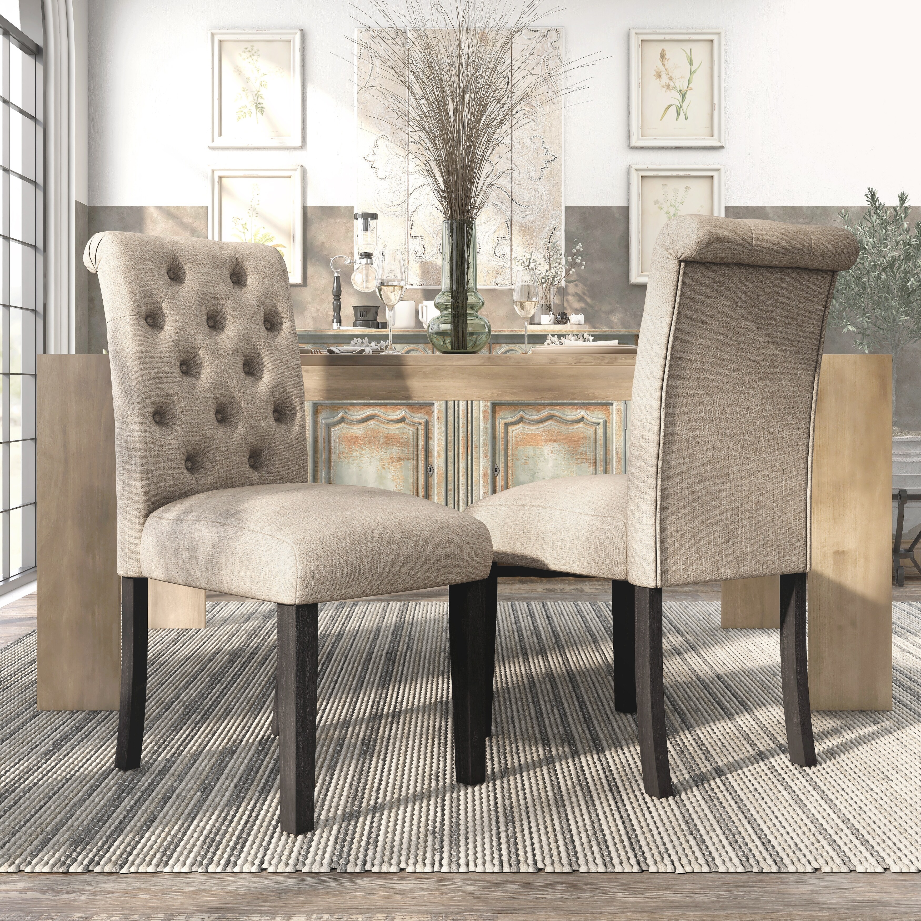 Copper Grove Chalwa Tufted Linen Fabric Dining Chairs Set eBay