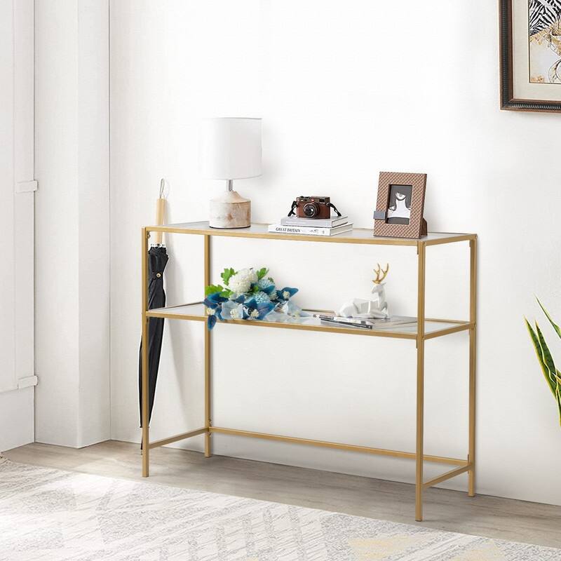 Modern Gold Frame 39.4" Entryway Console Table Glass Top