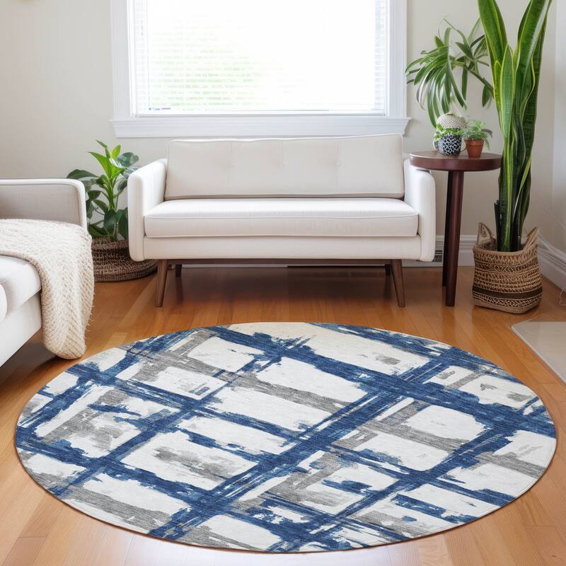 Premium Washable Super Soft Transitional Mayfield Rug - Navy - 8' x 8' - Round