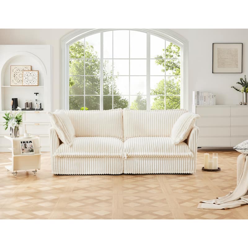 83.4″ Corduroy 2-Seater Sofa with Large Pillows for Living Room - Cream