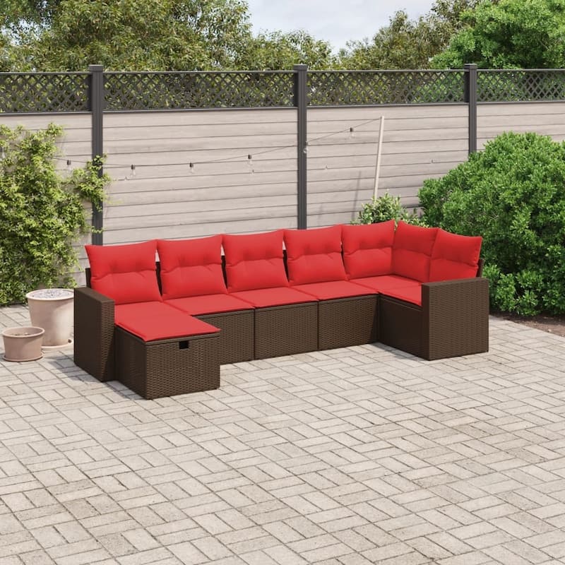 vidaXL Patio Sofa Set with Cushions Outdoor Conversation Furniture Poly Rattan - 24.4" x 24.4" x 27.2" - Brown without table