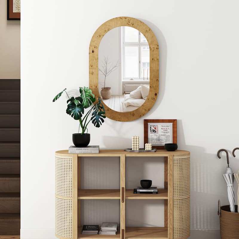 Wood Oval Wall Mirror - 35.4" H x 23.6" W