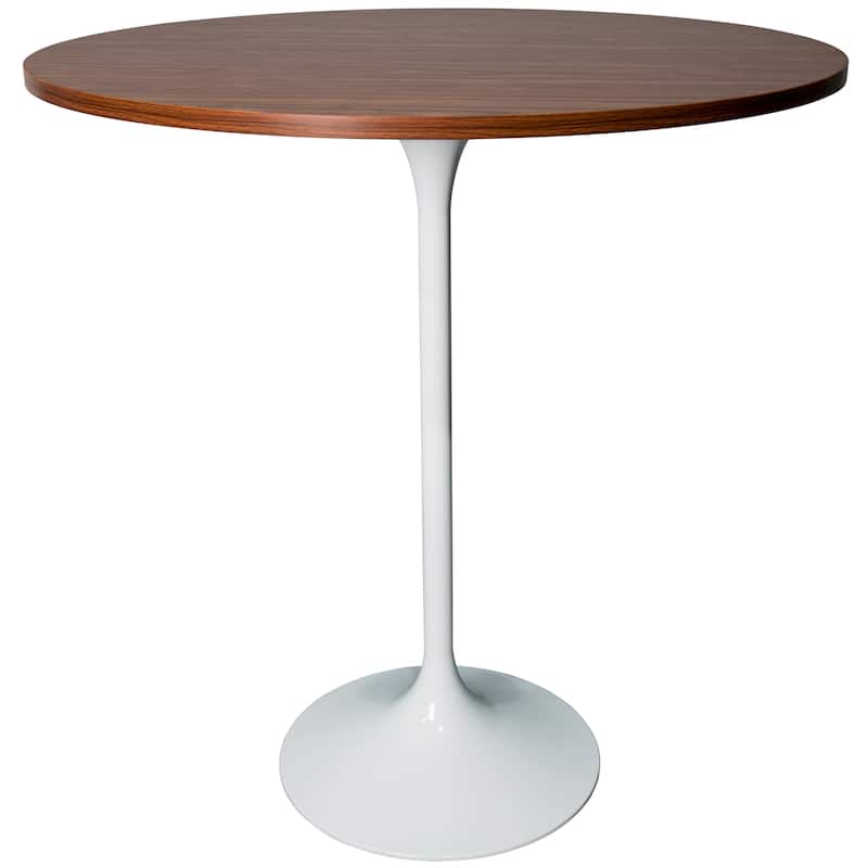 LeisureMod Verve 36" Round Dining Table with MDF Wood TableTop and White Steel Base for Kitchen & Dining Room - Cognac Brown