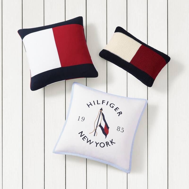 Tommy Hilfiger Rib Knit Flag Blue Throw Pillow