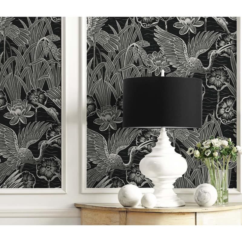 Seabrook Designs Marsh Cranes Nonwoven Unpasted Wallpaper