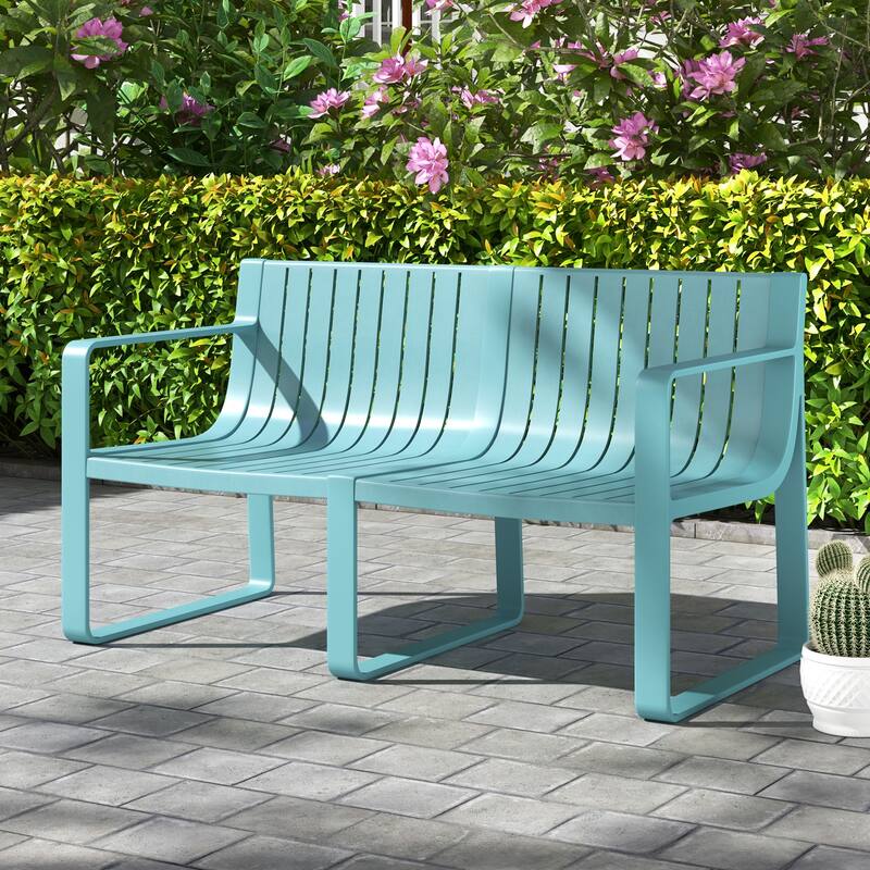 Gymax 3 PCS Patio Furniture Set w/1 Loveseat & 2 Side Tables