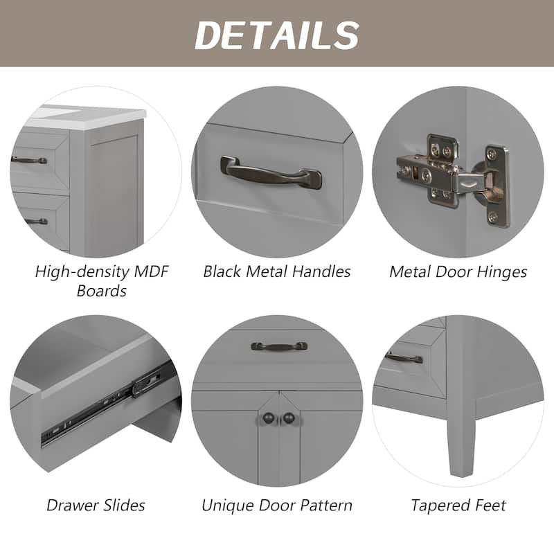 36" Bathroom Vanity w/ Sink, Lager Cabinet, 3 Drawers & Metal Handles