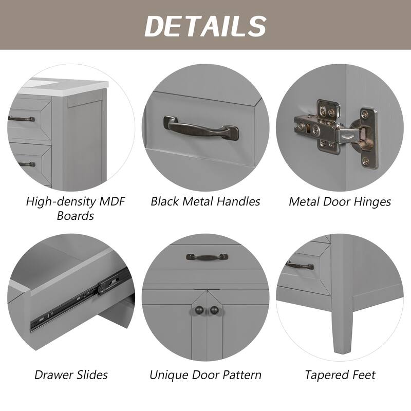 36" Bathroom Vanity with Sink Combo, Gray Bathroom Cabinet with Drawers, Solid Frame and MDF Board