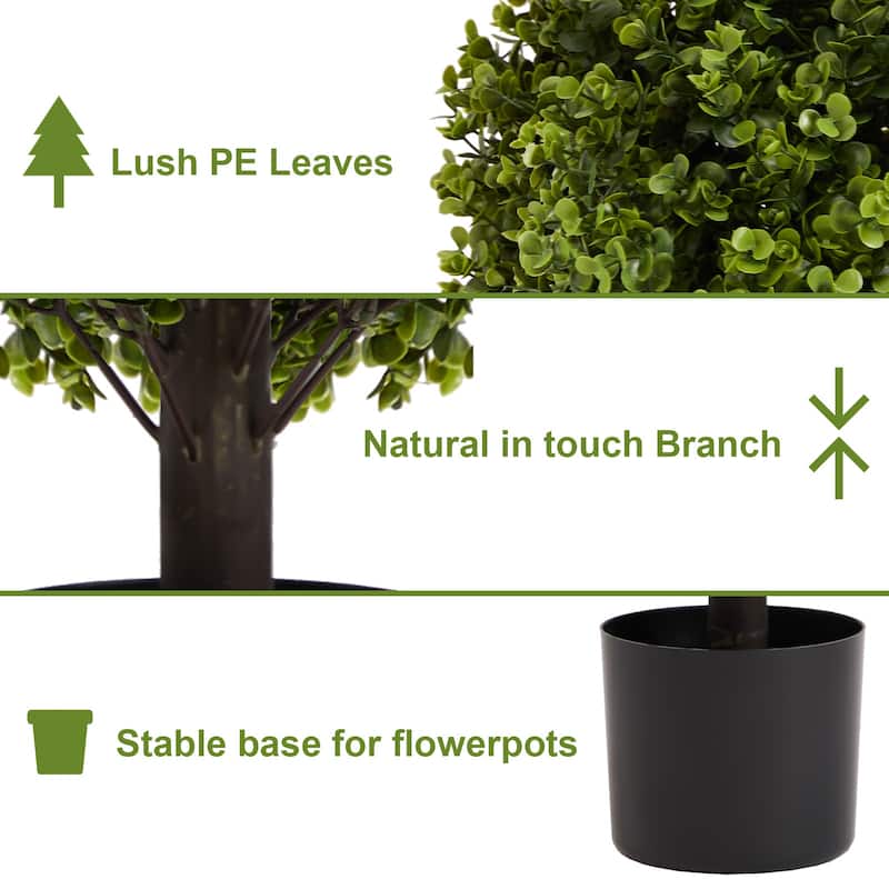 22in Boxwood Ball Shaped Artificial Topiary Shrubs Tree in Pot for Home and Garden Decoration 2pcs/set