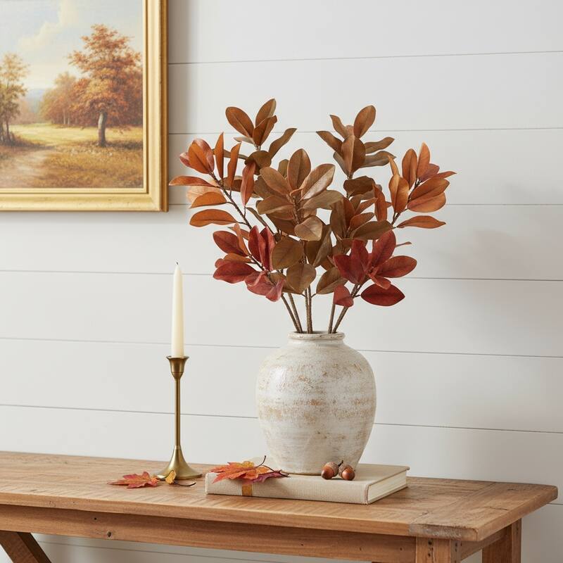 HomeRoots Set of Six Orange Red And Brown Fall Magnolia Leaf Wreath Sprays - Brown/Orange/Red - 13.00 in. x 43.50 in. x 6.00 in.
