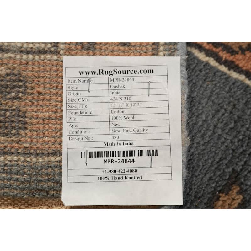 Gray Ivory Oushak Indian Large Rug Hand-Knotted Wool Carpet - 10'2" x 13'11"