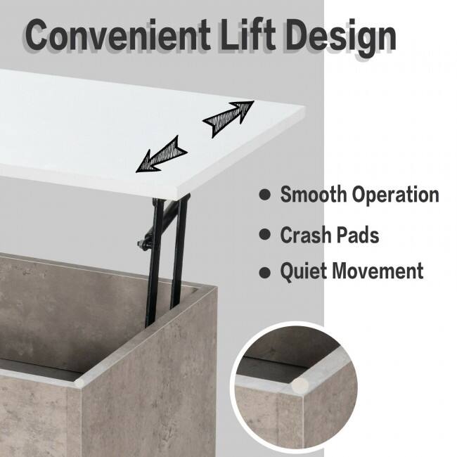 31.5 Inch Lift Top Coffee Table with Hidden Compartment and 2 Storage Shelves - 31.5" x 15.5" x 17.5" (L x W x H)