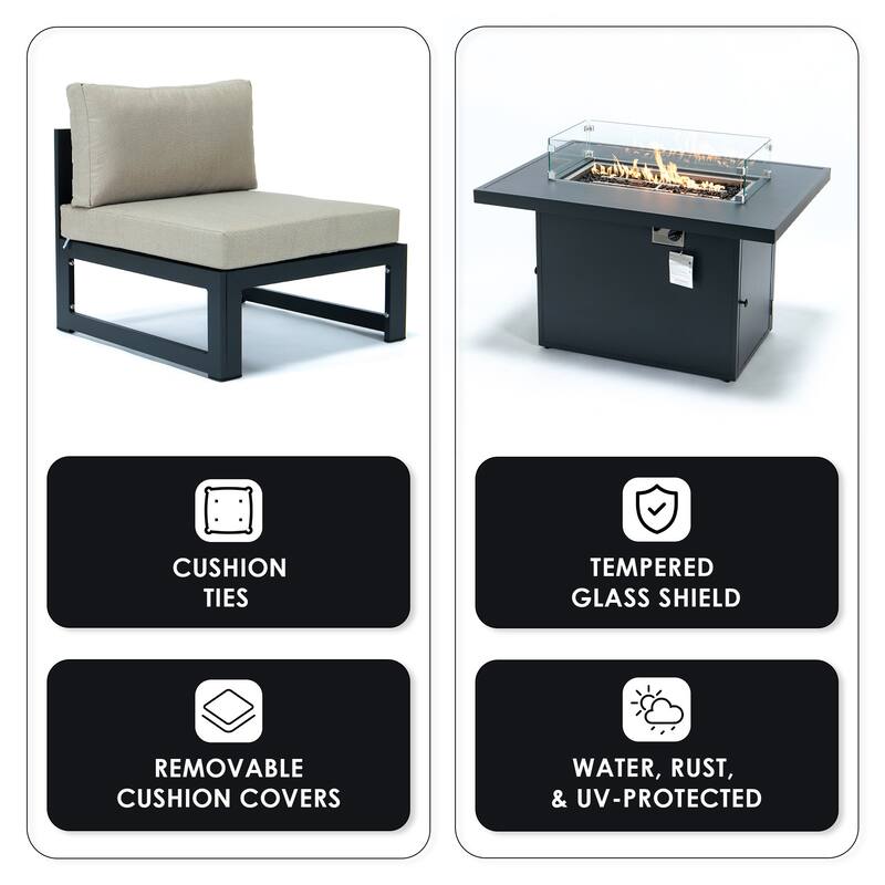 Chelsea Modern 5-Piece Aluminum Outdoor Patio Conversation Set with Coffee Table with Removable and Washable Cushion Covers