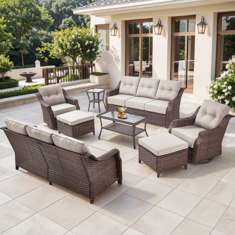 Gymojoy 9-Piece Wicker Patio Furniture Set, 6-inch Thick Cushioned & UV-Resistant, Outdoor Sofa & Chiar Set for Garden