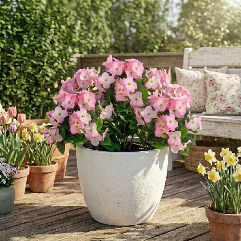 14-in UV Resistant Artificial Hydrangea Bush - Set of 6