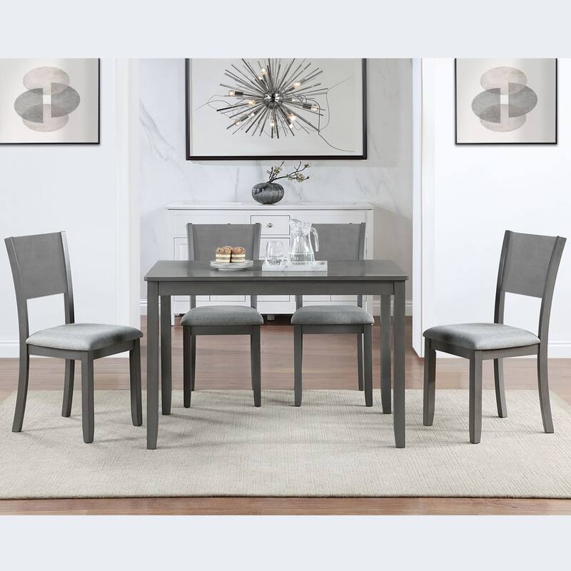 5 Piece Modern Dining Set with Rectangular Wooden Dining Table and 4 Upholstered Chairs