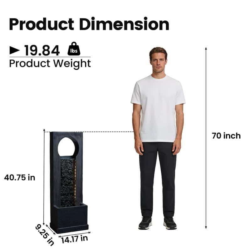 Vbal 40.75in Modern Minimalist Water Curtain Fountain with LED Lights