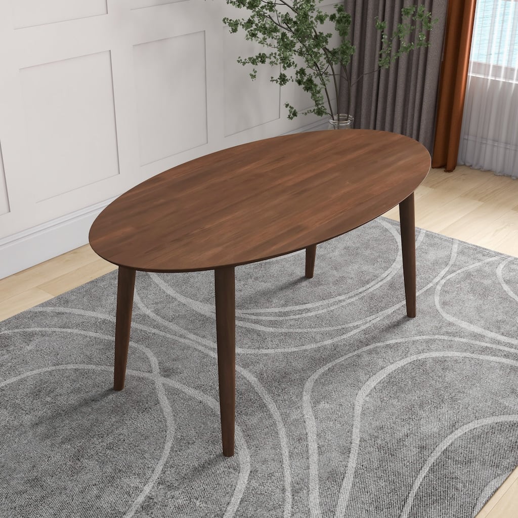 Ada Mid Century Modern Solid Wood Walnut Oval Dining Table for Dining Room or Kitchen 29.5"H x 35.4"D x 66.9"W Kitchen D