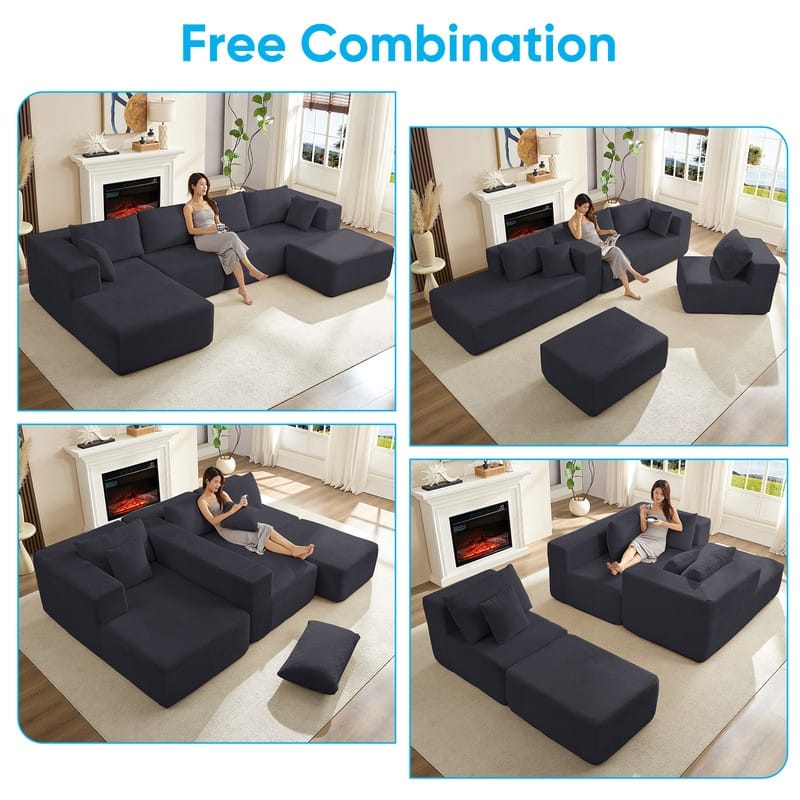 Minimalist 135" Oversized Modular Sofa, 4-Pieces Free Combination, No Assembly Required - U-Shaped Sofa