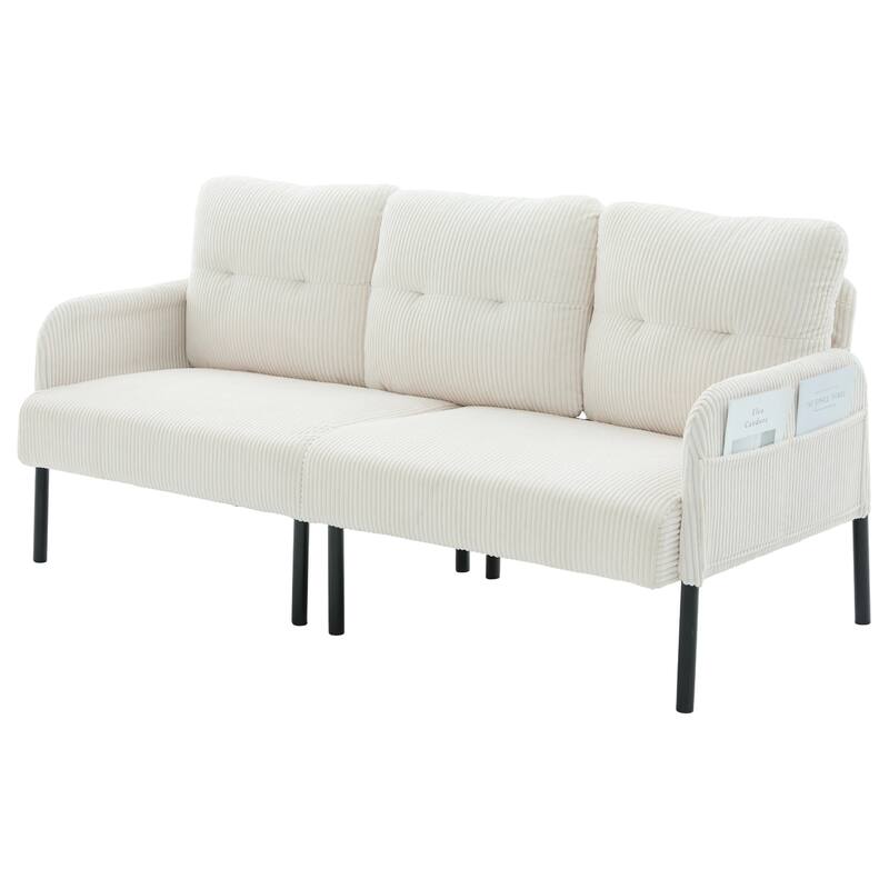 HOMEFUN Corduroy Upholstered Oversized Wood Frame Loveseat Sofa with Metal Legs and Side Pockets