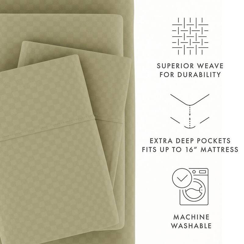 Becky Cameron Premium Checkered Pattern Microfiber 4-piece Deep Pocket Bed Sheet Set