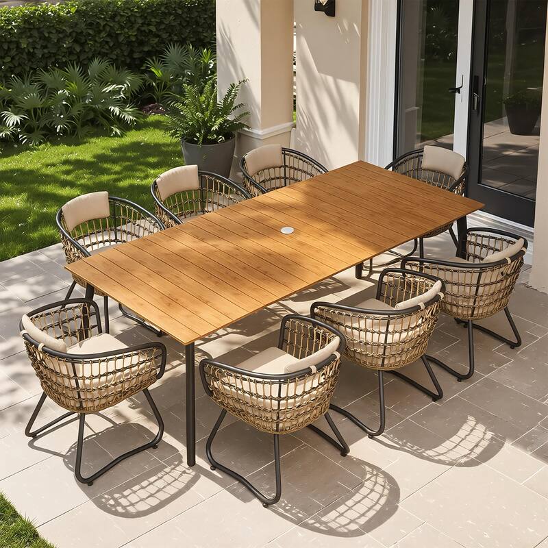 5/7/9-Piece Dining Set Outdoor Patio Aluminum Dining Table and PE Rattan Wicker Dining Chairs