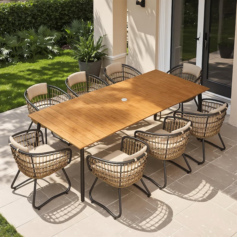 7/9-Piece Patio Dining Set Outdoor Aluminum Dining Table and PE Rattan Wicker Dining Chairs