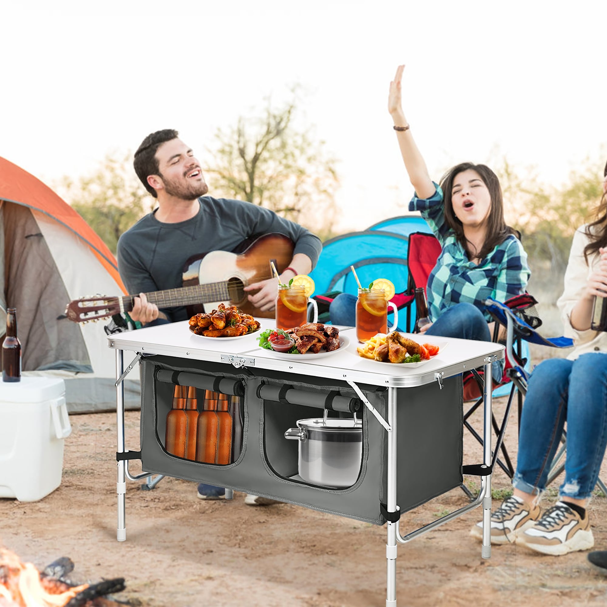 Aluminum Lightweight Portable Camping Table with Storage Organizer