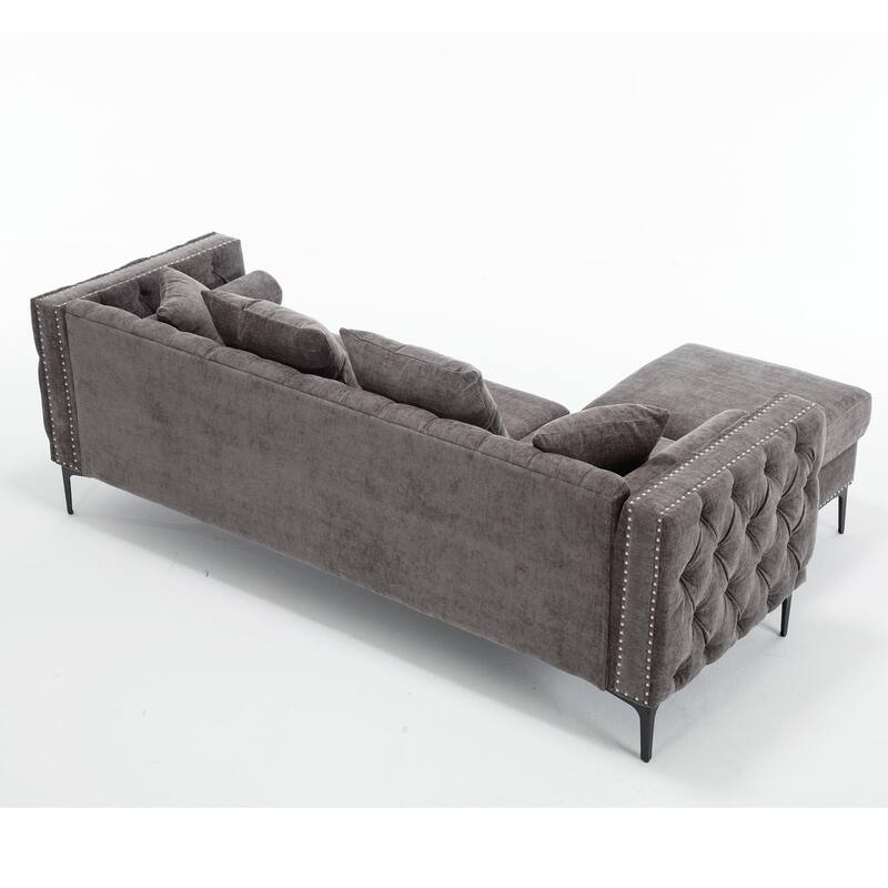 85'' L-Shaped 4 Seater Sectional Sofa with Convertible Storage Ottoman, Pillows, Solid Wood Frame, Modern Tufted Design