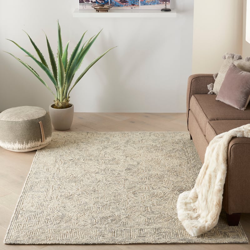 Nourison Vail Geometric Textured Wool Area Rug - 5' 3" x 7' 3" - Beige/Grey - Rectangle