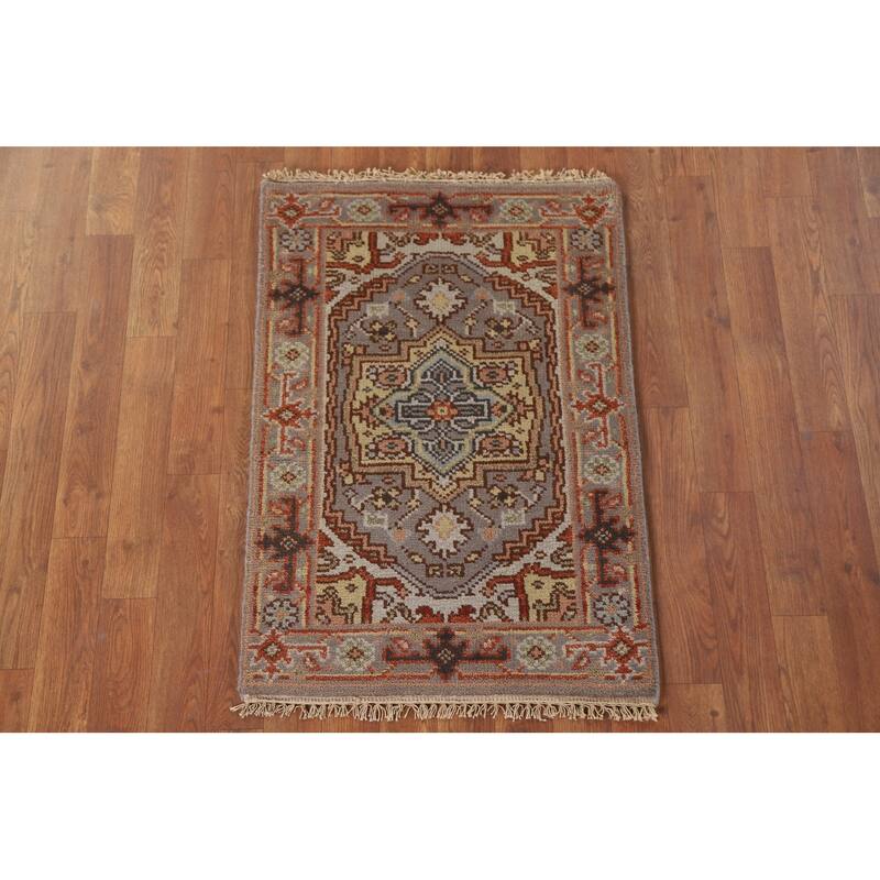 Hand Knotted Oriental 100% Wool Carpet Traditional Medallion Greys & Charcoal Heriz (serapi) Area Rug - 3' 0'' X 2' 0''