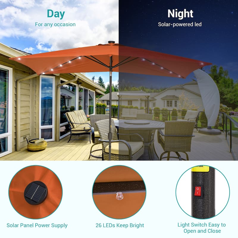 Bonosuki 10 x 6.5ft LED Patio Rectangular Umbrella Outdoor Market Umbrella Aluminium/Steel with Tilt and Crank