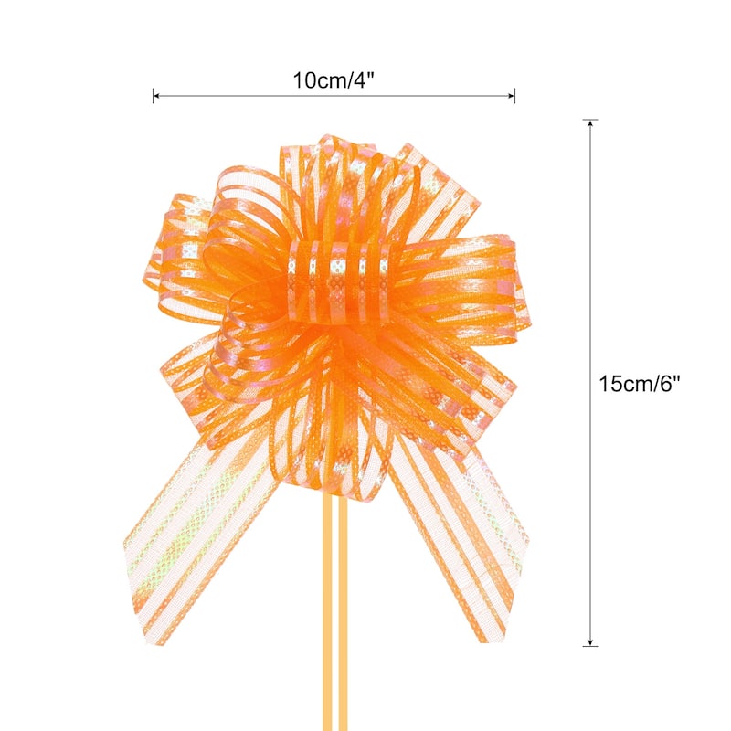 5pcs 6" Large Organza Pull Bow Chiffon Gift Wrapping Bows Ribbon - Orange - 4"