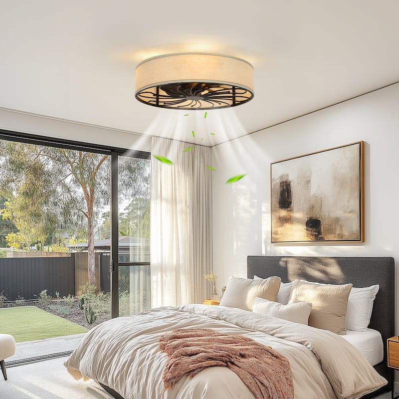 20-Inch Indoor Black Low Profile Cage Ceiling Fan - 20 Inches