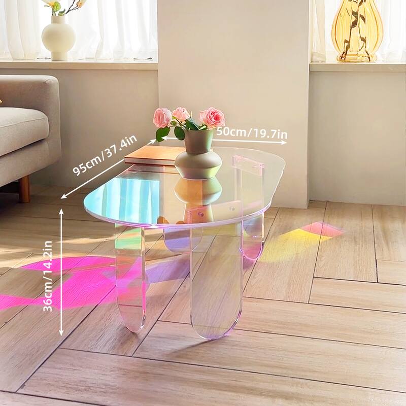 Acrylic Colorful Coffee Table Iridescent Glass End Table Side Table - 38"x20"x15"