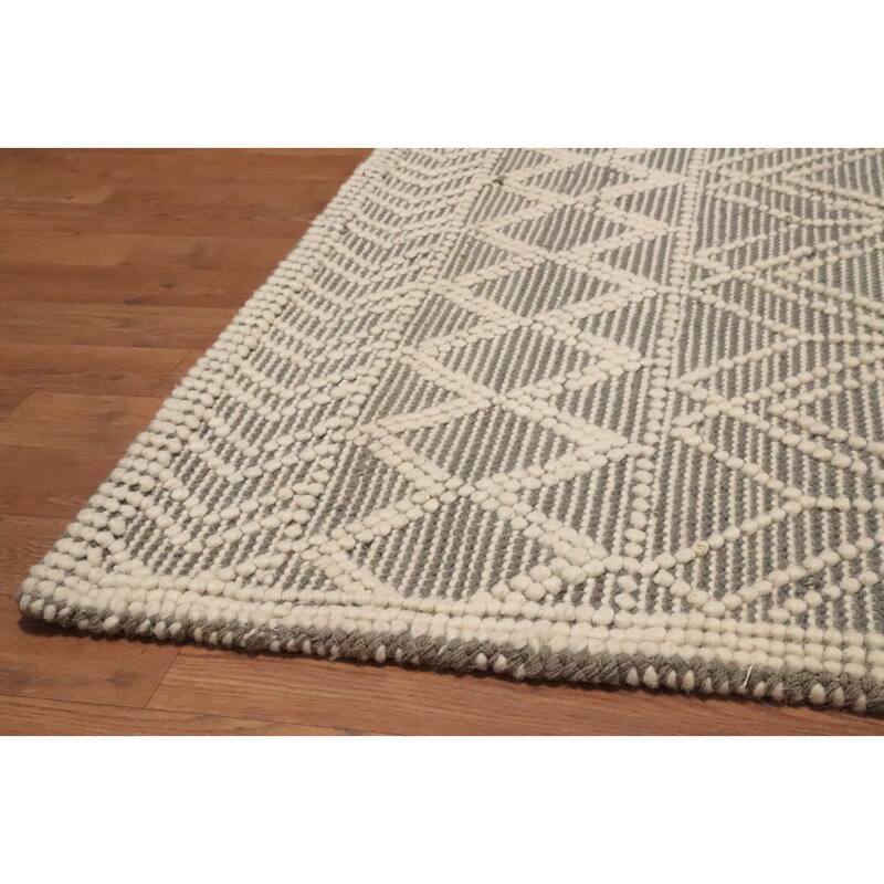 Hand Knotted Oriental 100% Wool Carpet Modern Geometric Greys & Charcoal Modern Gotti Design Area Rug - 7' 3'' X 4' 11''