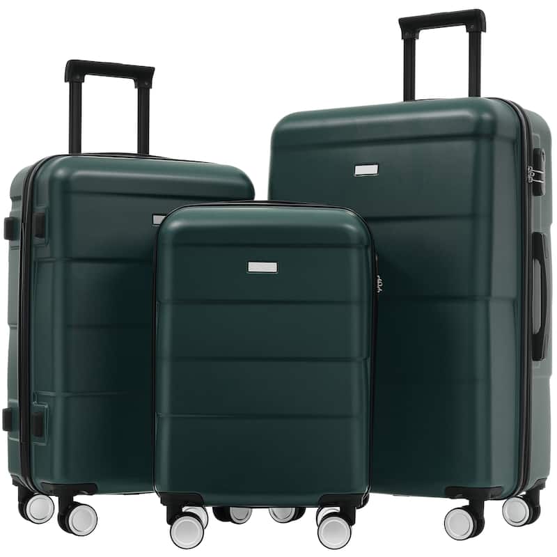 20"+24"+28" 3 Piece Hardshell Double Spinner Wheels Suitcase with Handle Password Lock - Dark Green
