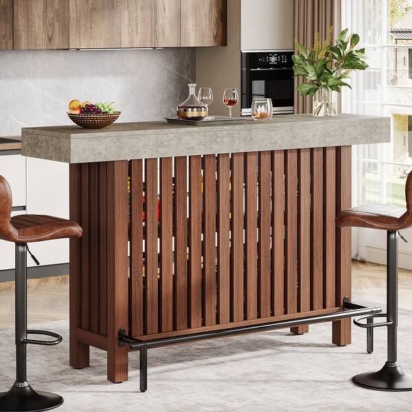 Home Bar Unit, Modern 2-Tier Bar Table with Footrest - Brown/Gray