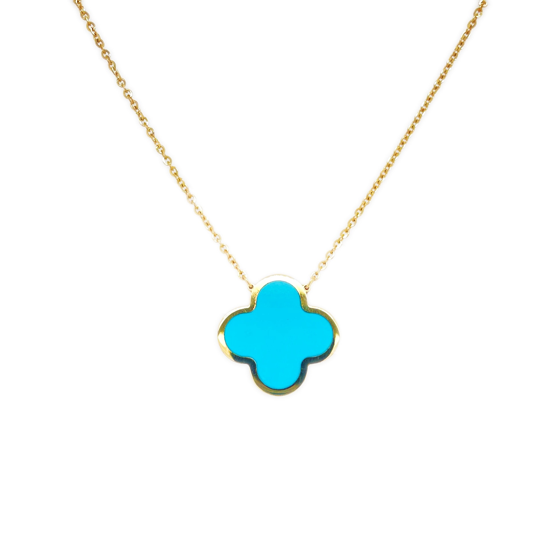 Joelle 14K Yellow Gold Single Clover Necklace - Made In Italy 15mm Clover 16-18 Inch Chain 2.20 grams