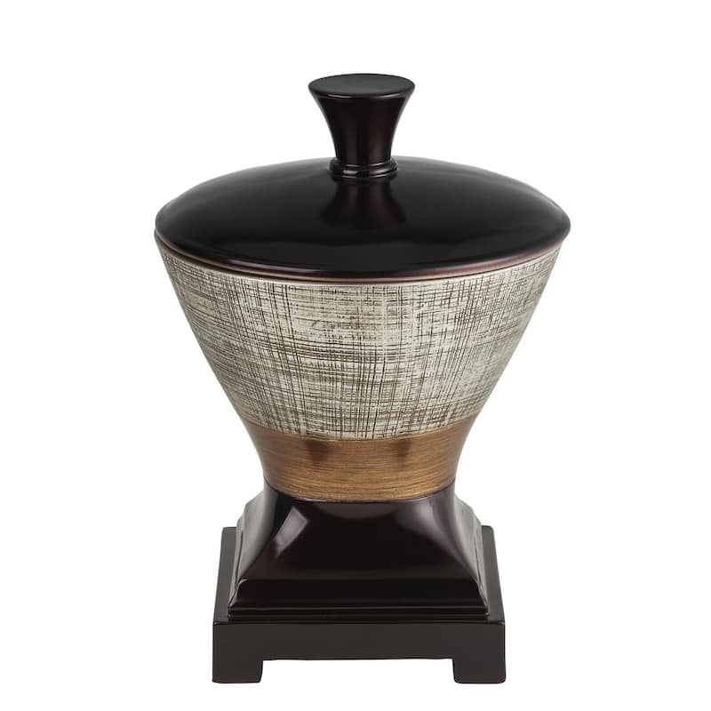 7" Espresso Gold And Silver Resin Striped Jewelry Box With Hand-Painted Designs