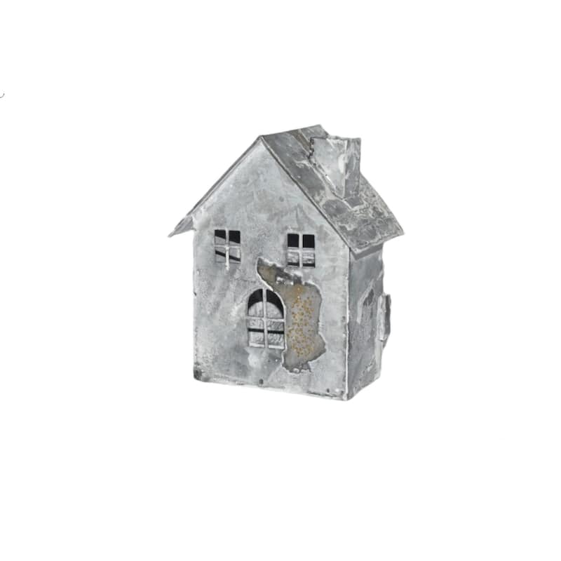 Sm. Iron House/Tealight Holder- A - RUSTIC WHITE WASH