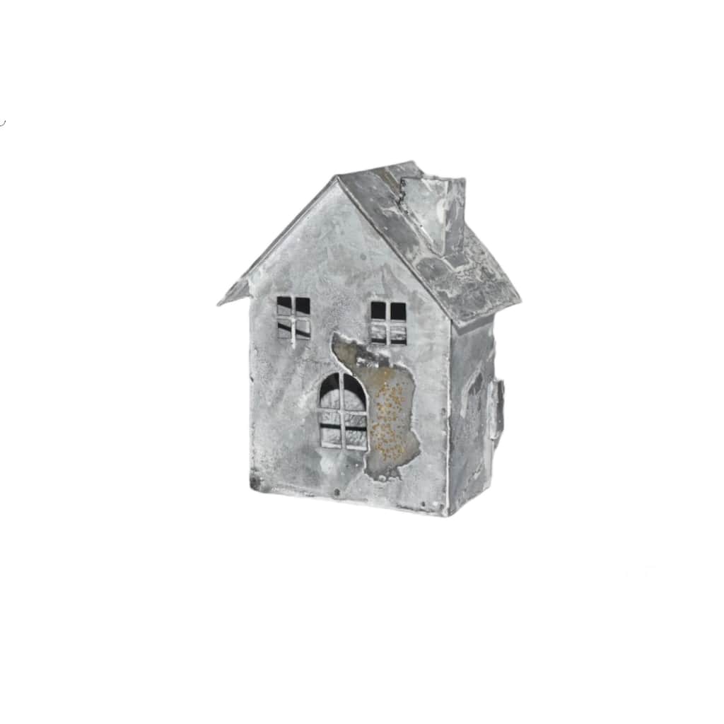 Sm. Iron House/Tealight Holder- A - RUSTIC WHITE WASH